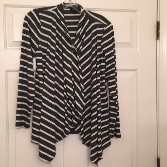 AB Studio Sweaters - Gray and White Stripped Cardigan